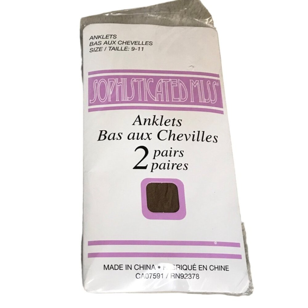 Anklet Nylons Sophisticated Miss Size 9-11 2 Pairs 100% Nylon Brown